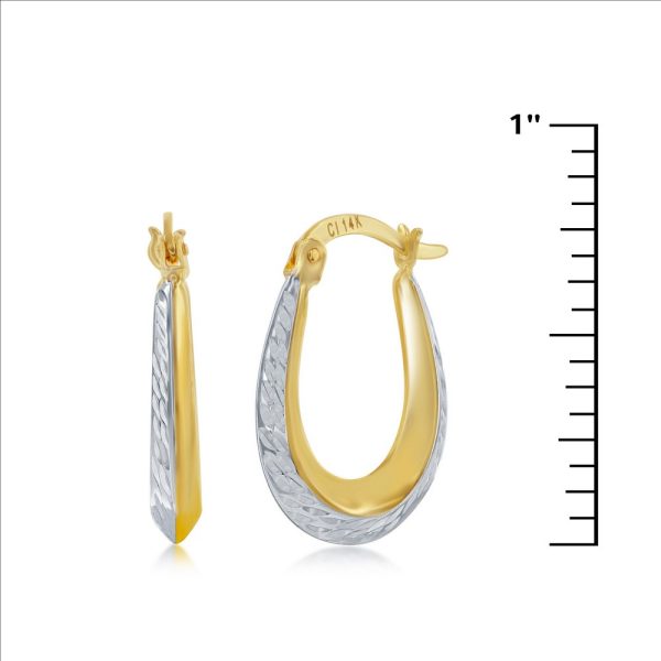 14K Yellow Gold, Diamond-Cut Oval Hoop Earrings - Image 2