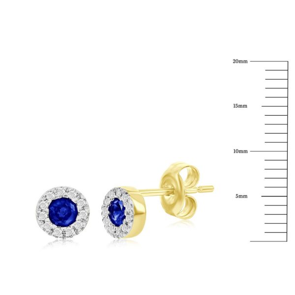 14K Yellow Gold, 3mm Round Sapphire (0.32ct) & Diamond Studs - (22 Stones) - Image 2