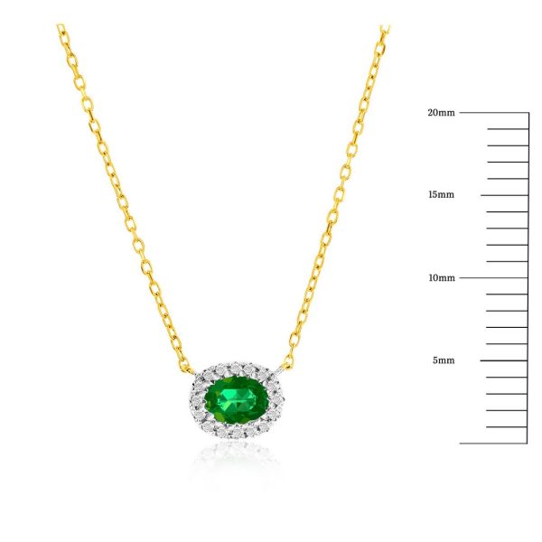 14K Yellow Gold, 4x3 Oval Emerald (0.18ct) & Diamond Necklace - (16 Stones) - Image 2