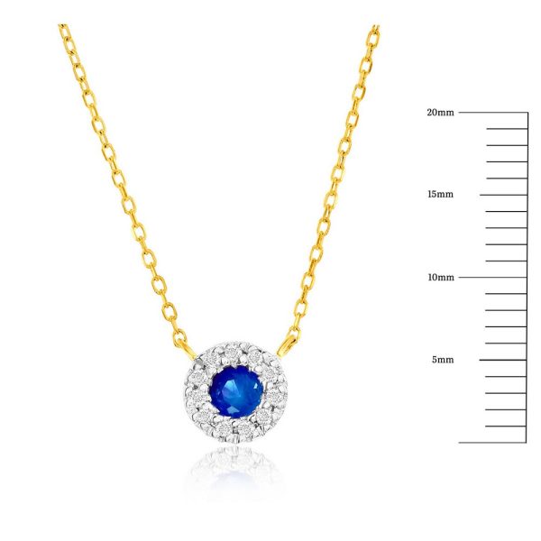 14K Yellow Gold, 3mm Round Sapphire (0.16ct) & Diamond Necklace - (11 Stones) - Image 2