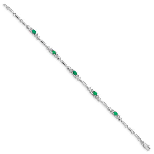 10k White Gold Diamond and Emerald Bracelet - Image 2