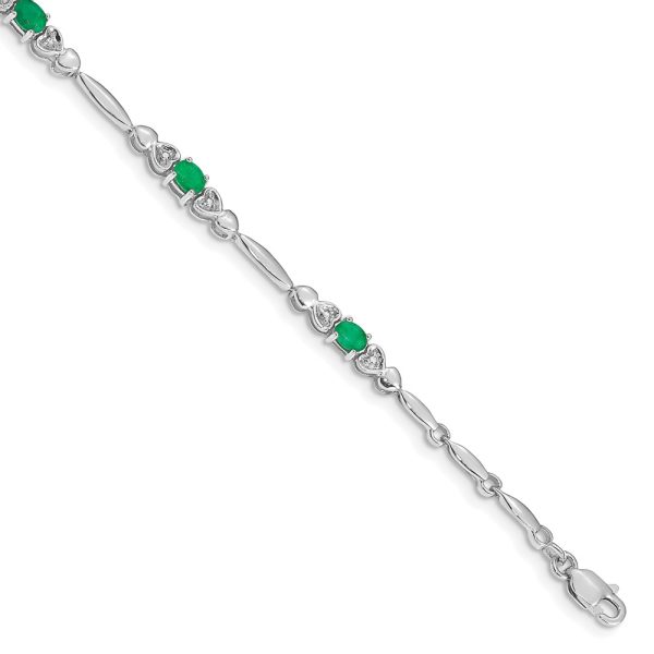 10k White Gold Diamond and Emerald Bracelet