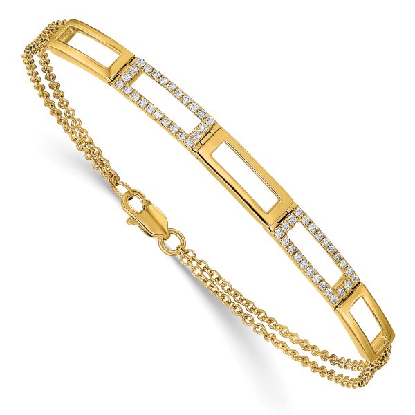 14k Polished Rectangle Link Diamond Double Strand 7in Bracelet - Image 3