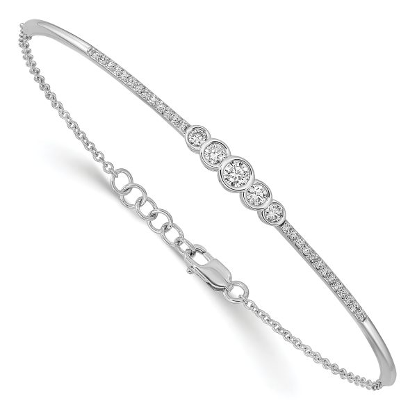 14k White Gold Polished Diamond Bezel Set Bar 7in w/.5 ext Bracelet - Image 3