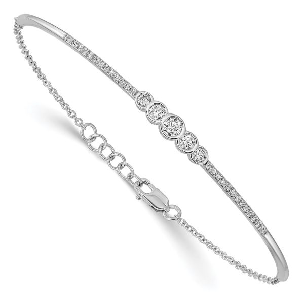 14k White Gold Polished Diamond Bezel Set Bar 7in w/.5 ext Bracelet