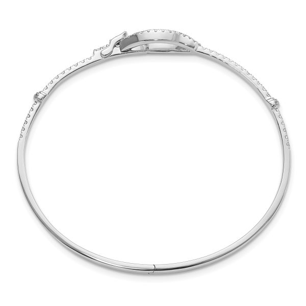 14k White Gold Polished Diamond Oval Buckle Hinged Bangle - Image 2