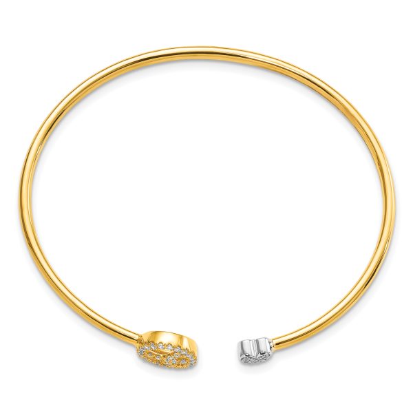 14k Two-tone Diamond Peace & Heart Cuff Bangle - Image 2