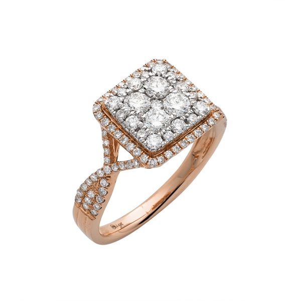 14KR 1.00CTW DIAMOND SQUARE CLUSTER RING