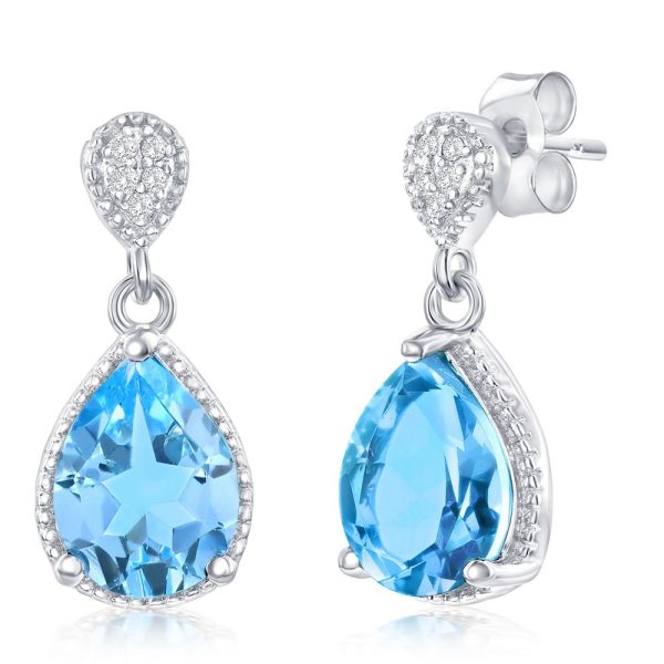 Sterling Silver, Blue Topaz & White Topaz Gemstone Earrings