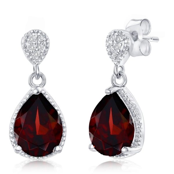 Sterling Silver, Garnet & White Topaz Gemstone Earrings