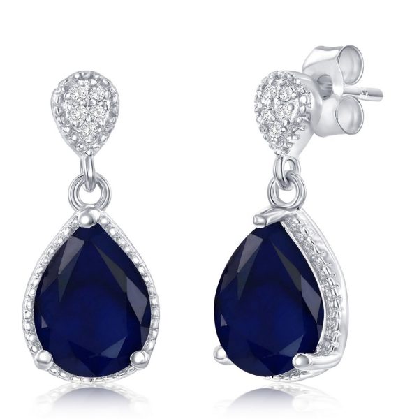 Sterling Silver, Diffused Sapphire & White Topaz Gemstone Earrings