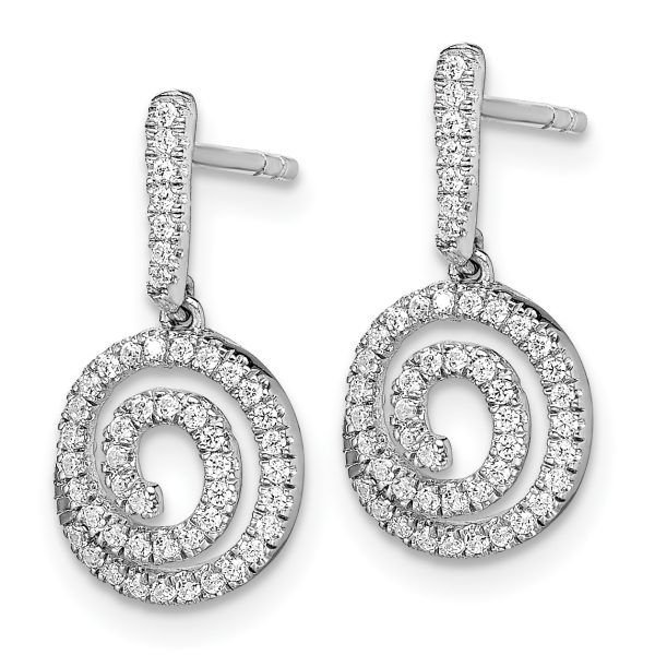 14k White Gold Circle Swirl Diamond Dangle Post Earrings - Image 2