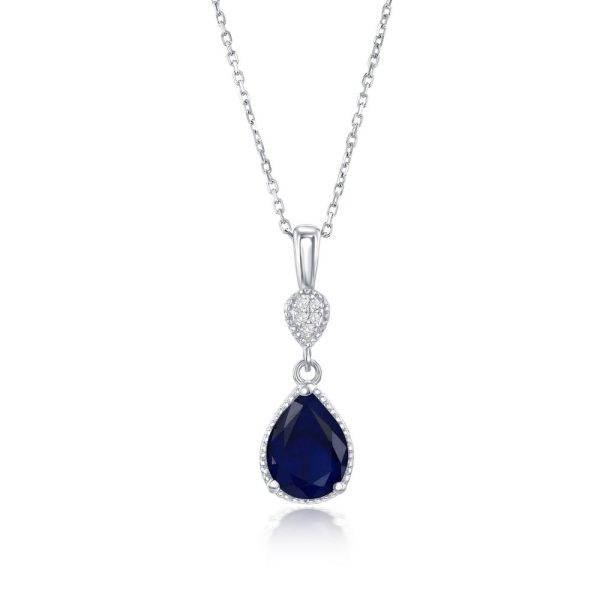 Sterling Silver, Diffused Sapphire & White Topaz Pearshaped Pendant