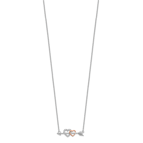 14k Two-tone Diamond Hearts on Arrow 18in Necklace - Image 2