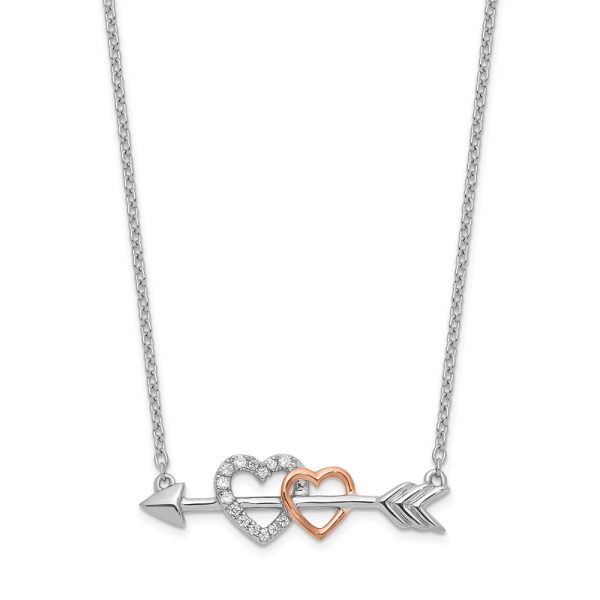 14k Two-tone Diamond Hearts on Arrow 18in Necklace