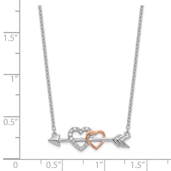 14k Two-tone Diamond Hearts on Arrow 18in Necklace - Image 3