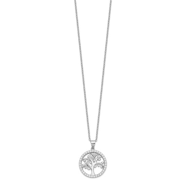 Sterling Silver Cheryl M Rhodium-plated Tree of Life CZ Necklace - Image 2