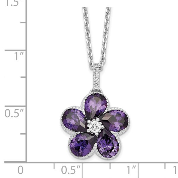 SS Cheryl M Rh-pltd Purple & White CZ Flower w/ 2in ext. Necklace - Image 3