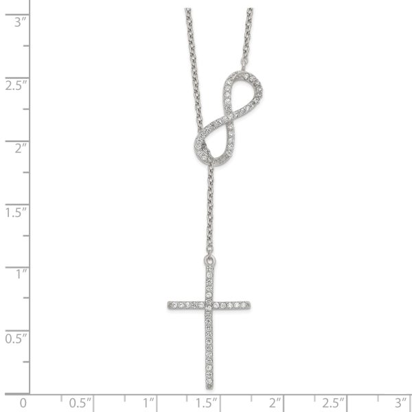 Sterling Silver Polished Rhodium CZ Cross/Infinity Symbol 18in Necklace - Image 2