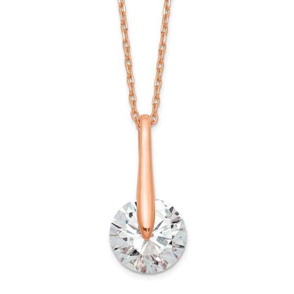 Sterling Silver Rose-tone CZ w/2 in ext. Necklace