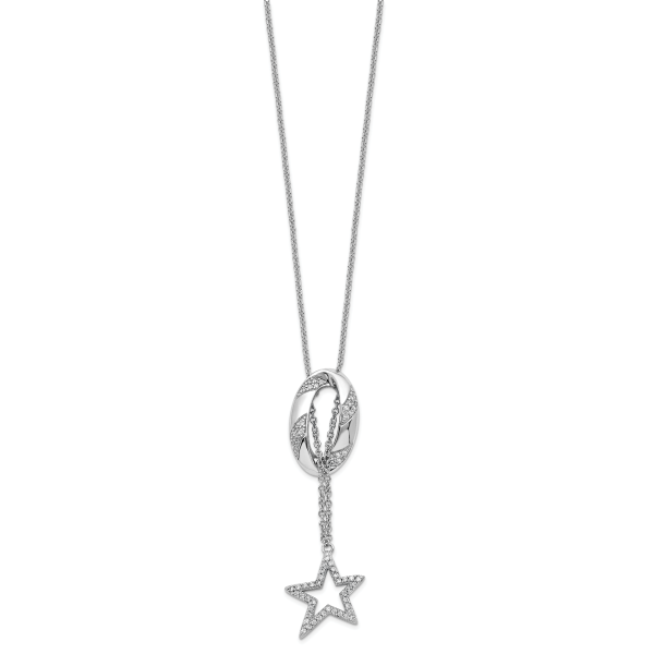 Sterling Silver Rhodium-plated CZ Catch a Falling Star 18in Necklace - Image 2