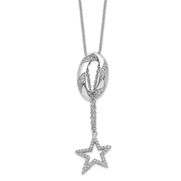 Sterling Silver Rhodium-plated CZ Catch a Falling Star 18in Necklace