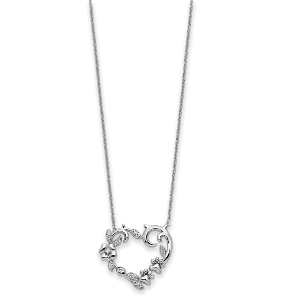 Sterling Silver Rhodium-plated CZ My Special Pet Heart 18in Necklace - Image 2