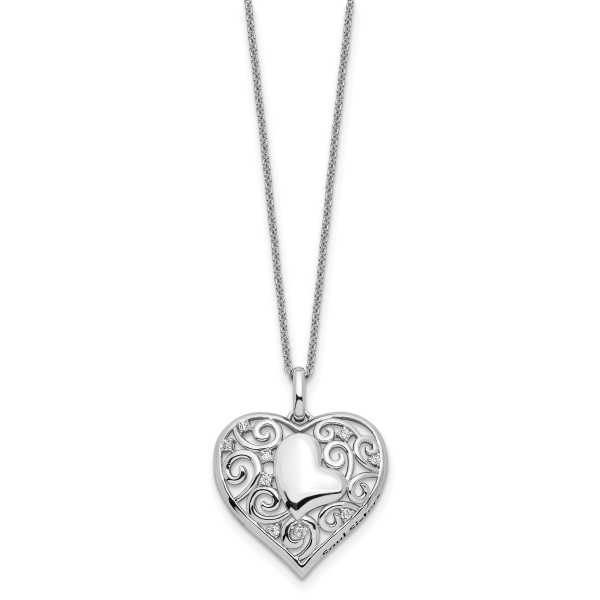 Sterling Silver CZ Antiqued Soul Sister Heart 18in Necklace - Image 2