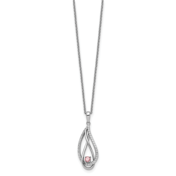 Sterling Silver RH-plated Oct CZ Always in Heart Birthstone 18in Necklace - Image 2