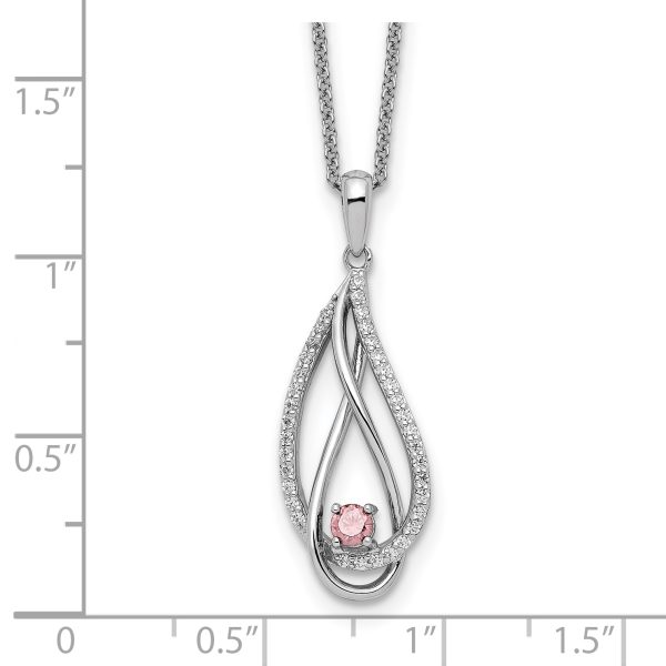 Sterling Silver RH-plated Oct CZ Always in Heart Birthstone 18in Necklace - Image 3