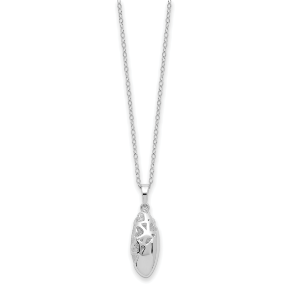 Sterling Silver Rhodium-plated Scrolled Hearts Ash Holder 18in Necklace - Image 2