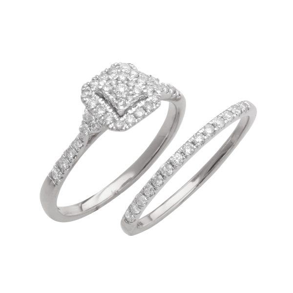 14KW 0.50CTW DIAMOND SQUARE CLUSTER BRIDAL SET