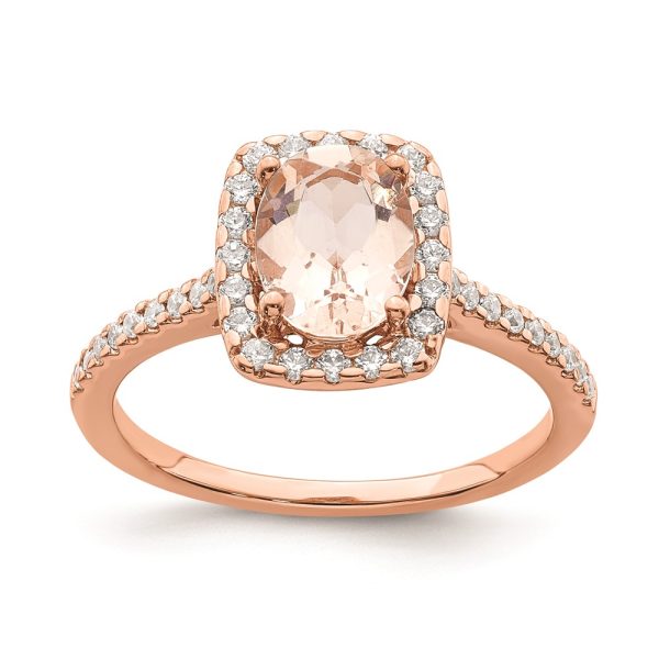 14k Rose Gold Morganite Diamond Halo Complete Engagement Ring