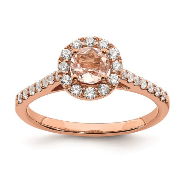 14k Rose Gold Morganite Diamond Halo Complete Engagement Ring