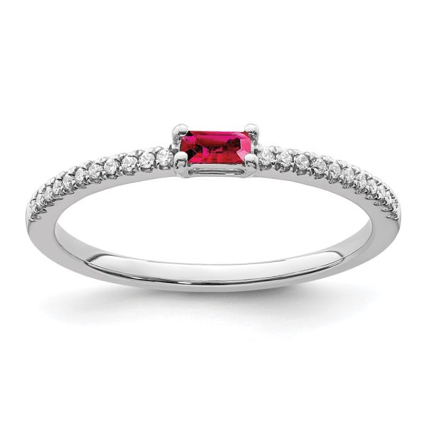 14k White Gold Polished Ruby and Diamond Ring