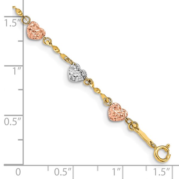 14k Tri-color Diamond-cut Puff Heart Bracelet - Image 3