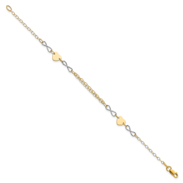 14k Two-tone Gold Polished Infinity and Heart Bracelet - Image 2