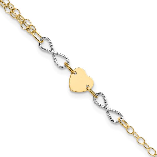 14k Two-tone Gold Polished Infinity and Heart Bracelet