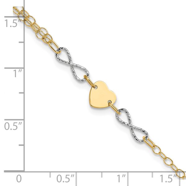 14k Two-tone Gold Polished Infinity and Heart Bracelet - Image 3