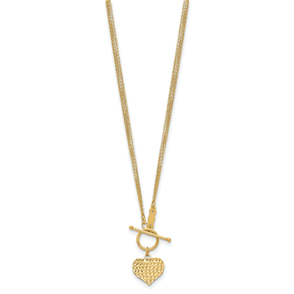 14k Polished 3-Strand D/C Heart Toggle Necklace - Image 2