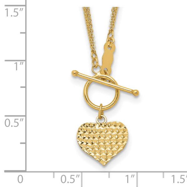 14k Polished 3-Strand D/C Heart Toggle Necklace - Image 3