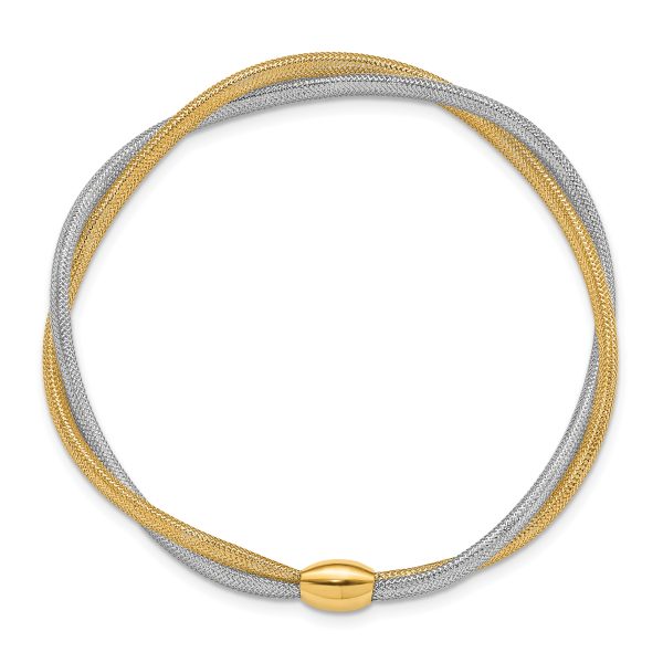 14K with Rhodium Twisted Woven Mesh Stretch Bracelet - Image 3