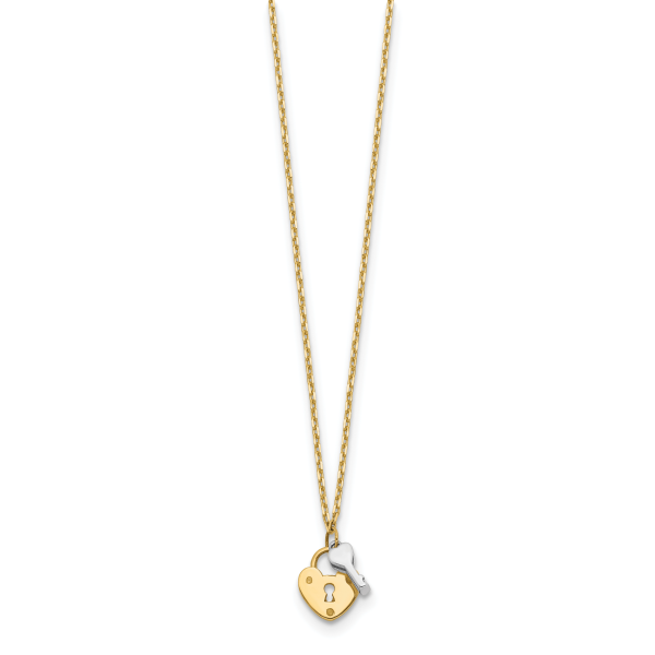 14k Two-tone Heart Lock and Key Necklace - Image 2