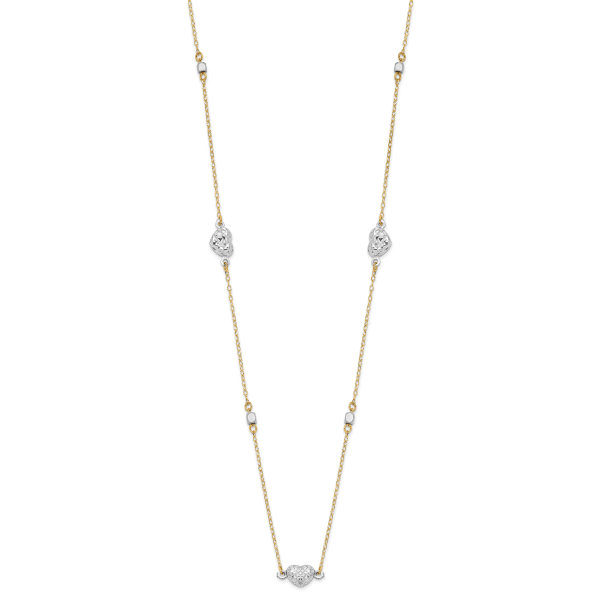 14K Two Tone Polished D/C Hearts Necklace - Image 2