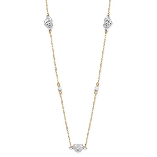 14K Two Tone Polished D/C Hearts Necklace