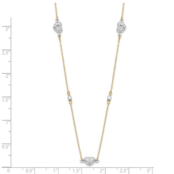 14K Two Tone Polished D/C Hearts Necklace - Image 3