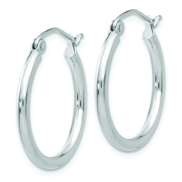 14k White Gold Polished 2x20mm Lightweight Tube Hoop Earrings - Image 2