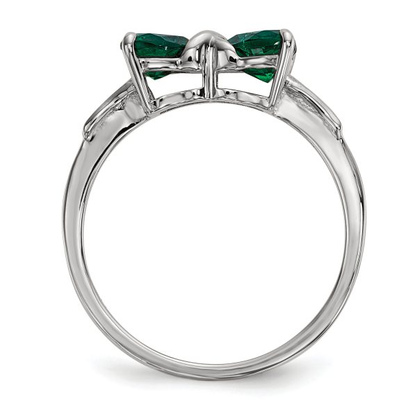 14k White Gold Polished Created Emerald Bow Ring - Image 2