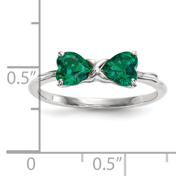 14k White Gold Polished Created Emerald Bow Ring - Image 3