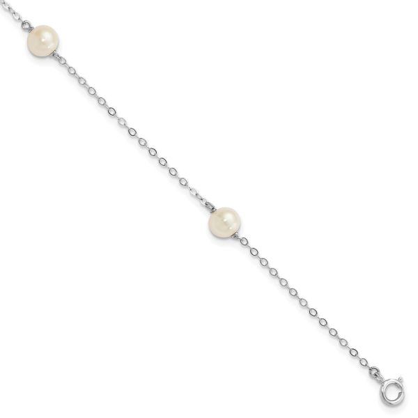 14K White Gold 5-6mm Round White FWC Pearl 3 Station Bracelet